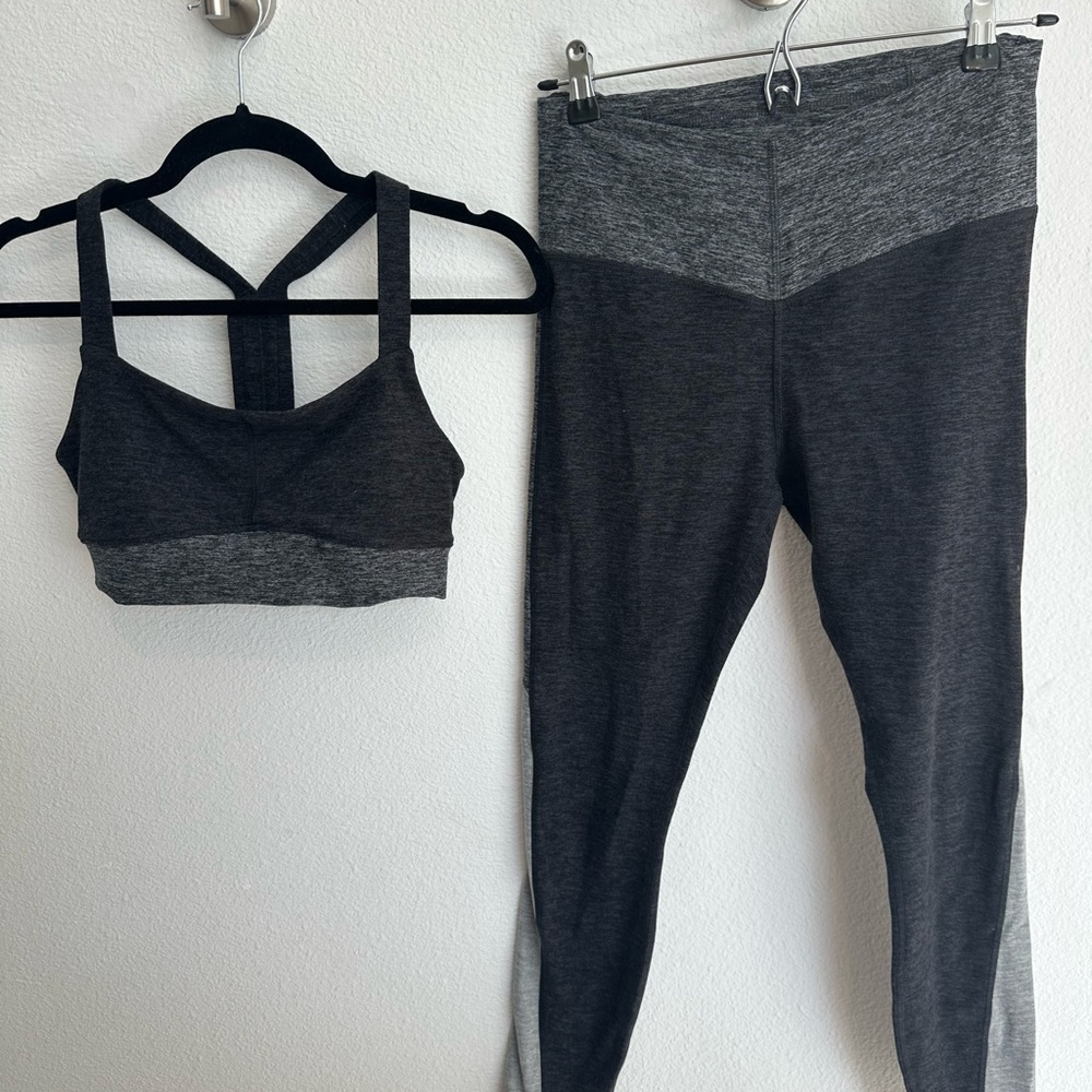 Fabletics Charcoal and Black Active Bra and Leggings Set
